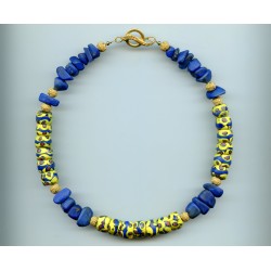 Perles vénitiennes Millefiori et lapis-lazuli. Venetian Glass Beads