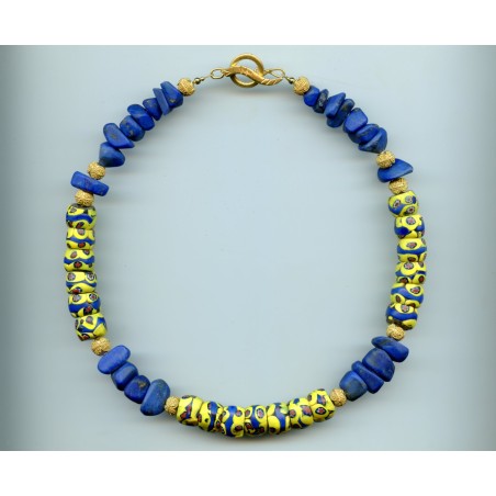 Perles vénitiennes Millefiori et lapis-lazuli. Venetian Glass Beads