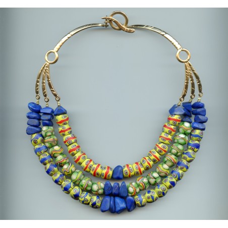 Perles vénitiennes Millefiori et lapis-lazuli. Venetian Glass Beads