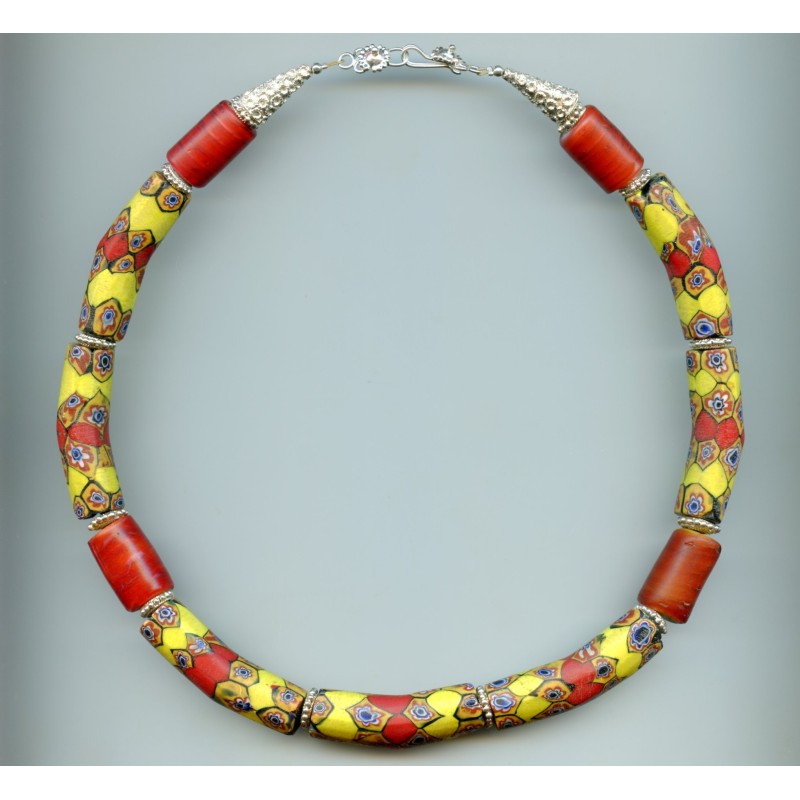 Perles "Millefiori Banane" et "Cœur de pigeon". Venetian Glass Beads