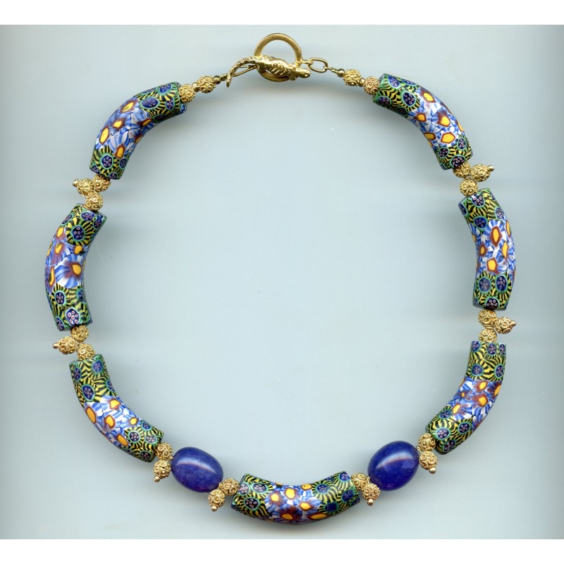 Perles Millefiori coudées "bi murrines". Venetian Glass Beads