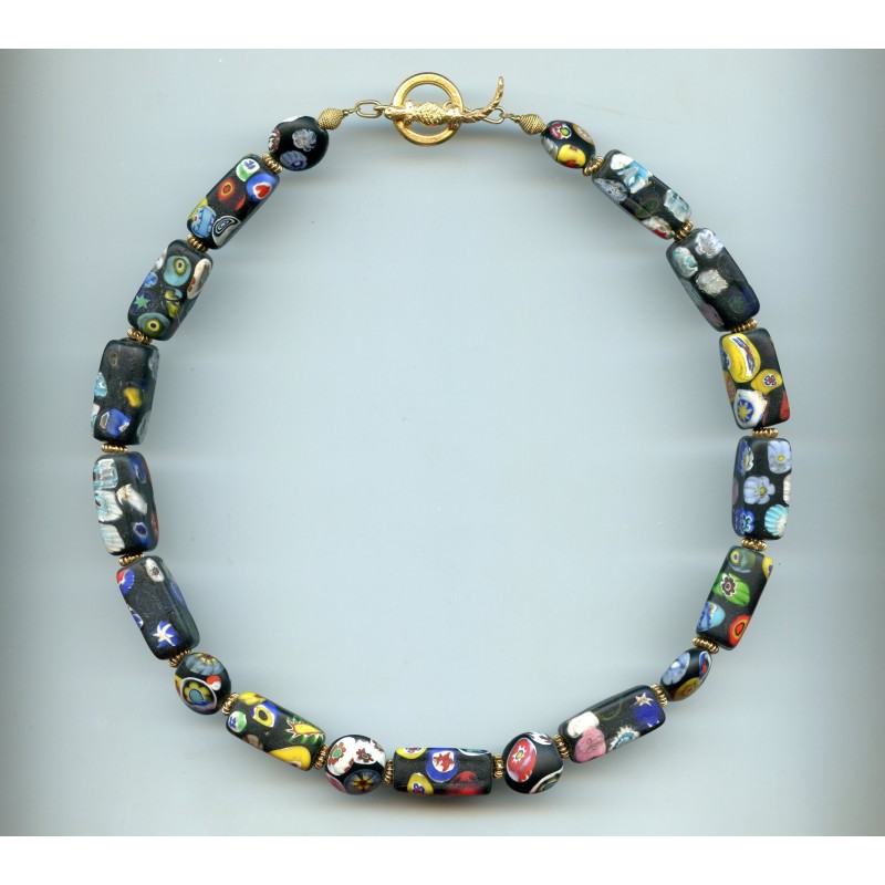 Perles Millefiori noires. Black Millefiori beads