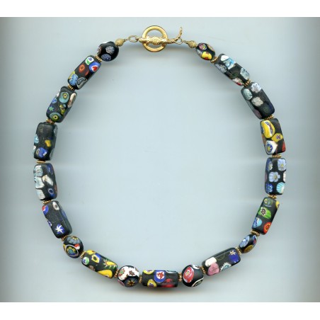 Perles Millefiori noires. Black Millefiori beads