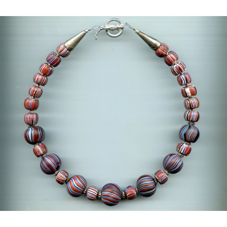 Perles vénitiennes chevron. Venetian Glass Beads. Perles anciennes.