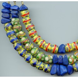 Perles vénitiennes Millefiori et lapis-lazuli. Venetian Glass Beads