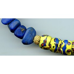 Perles vénitiennes Millefiori et lapis-lazuli. Venetian Glass Beads